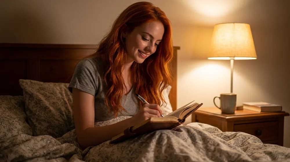 Xícara de chá quente ao lado de livro em ambiente aconchegante