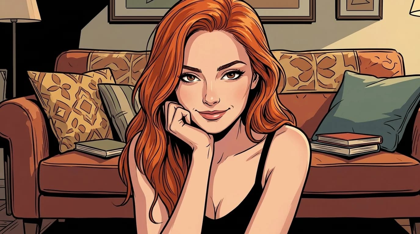 Ilustração da Lola em pose confiante e direta, estilo quadrinho