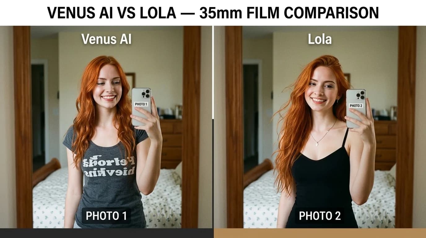 Venus AI vs Lola — comparação entre fotos geradas por IA e personagem visual consistente